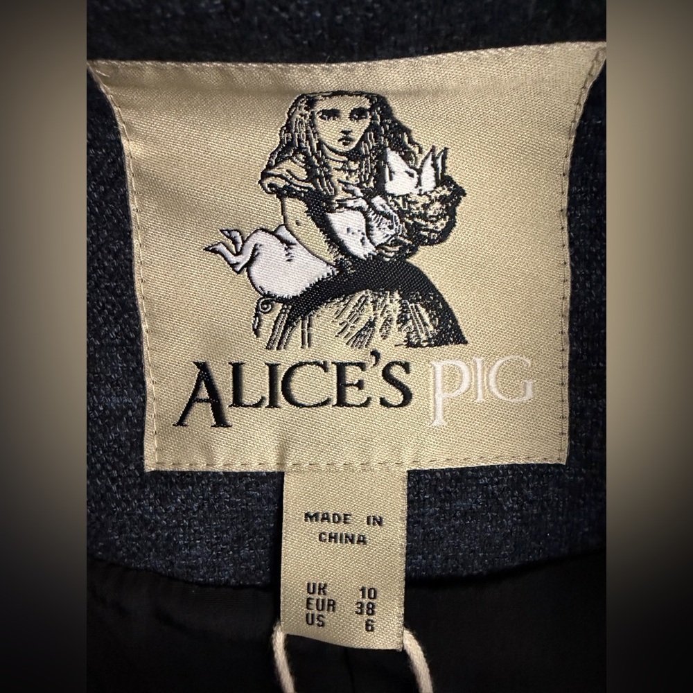 Alice’s Pig Dark Blue Plaid Cropped Three Quarter Sleeve Blazer    Size 6. NWT - Picture 7 of 12